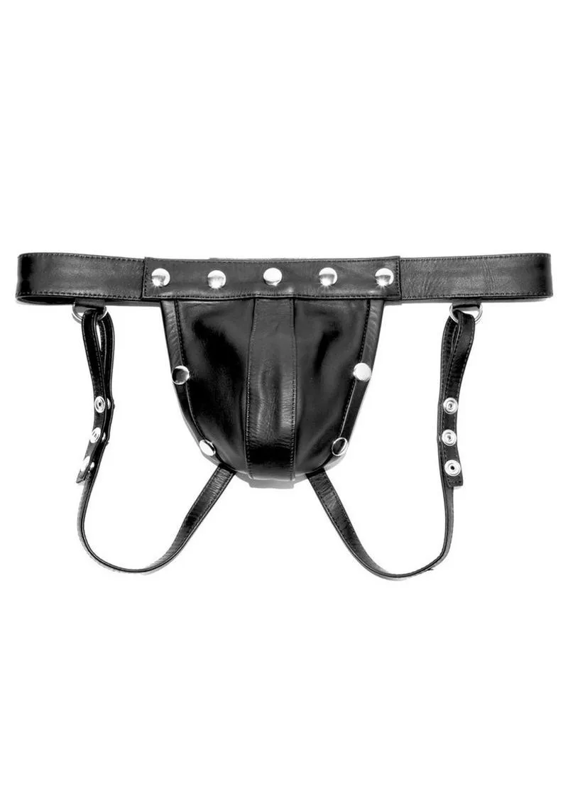 Leather Jock Strap with Removeable Pouch and Integrated Cock Ring - XL -  Lingerie